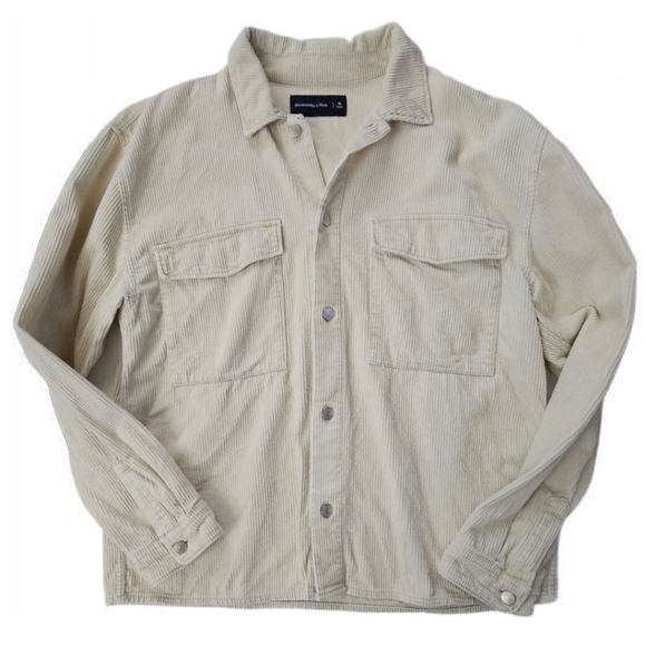 Abercrombie & Fitch Tan Cream Lightweight Shirt Jacket Shacket Corduroy - Picture 1 of 9